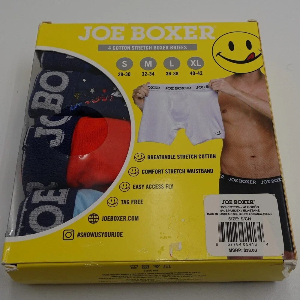 Joe Boxer Boxer Briefs Mens Small Blue Red 4-Pack Cotton Stretch Uncle Sam 28-30